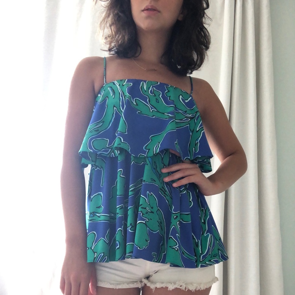 Blue & Green Coral Julie Brown/LP Ruffle Top